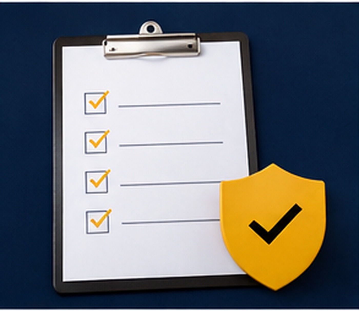 Step-by-step checklist with a security shield